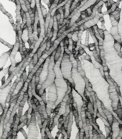 Naym BEN AMARA, "Condensation de champ de possibles" #2, 2019-20. Encre sur papier, 49x38,5 cm.Detail.